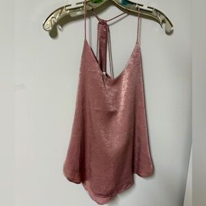 Crescent Mauve Satin Halter Top with Lace Size Small